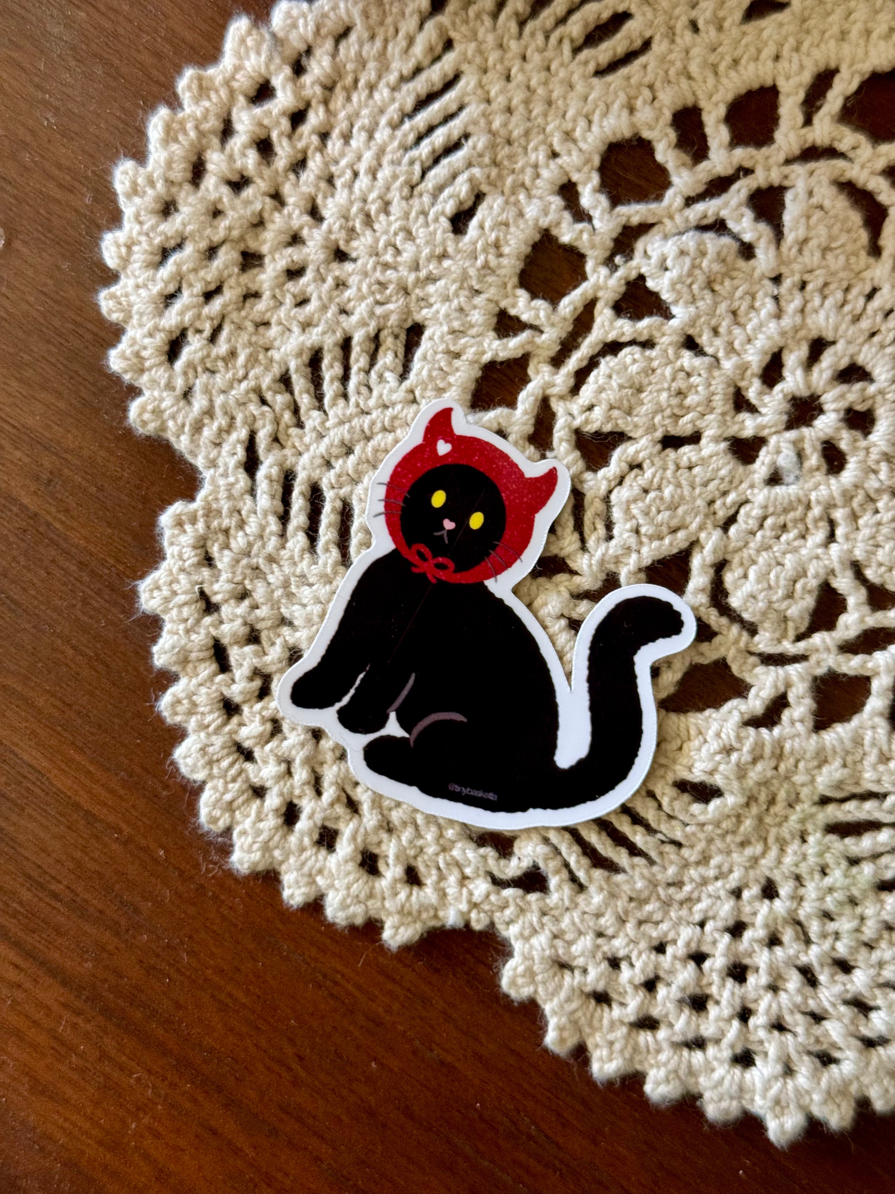 Black Cat in Devil Horns Bonnet